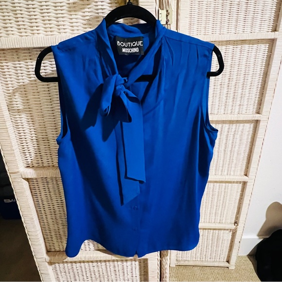 Boutique Moschino Royal Blue Sleeveless Silk Blouse Size 12 - Picture 12 of 12